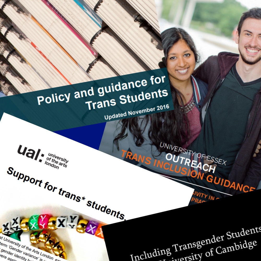 Pictures of several trans-related university publications